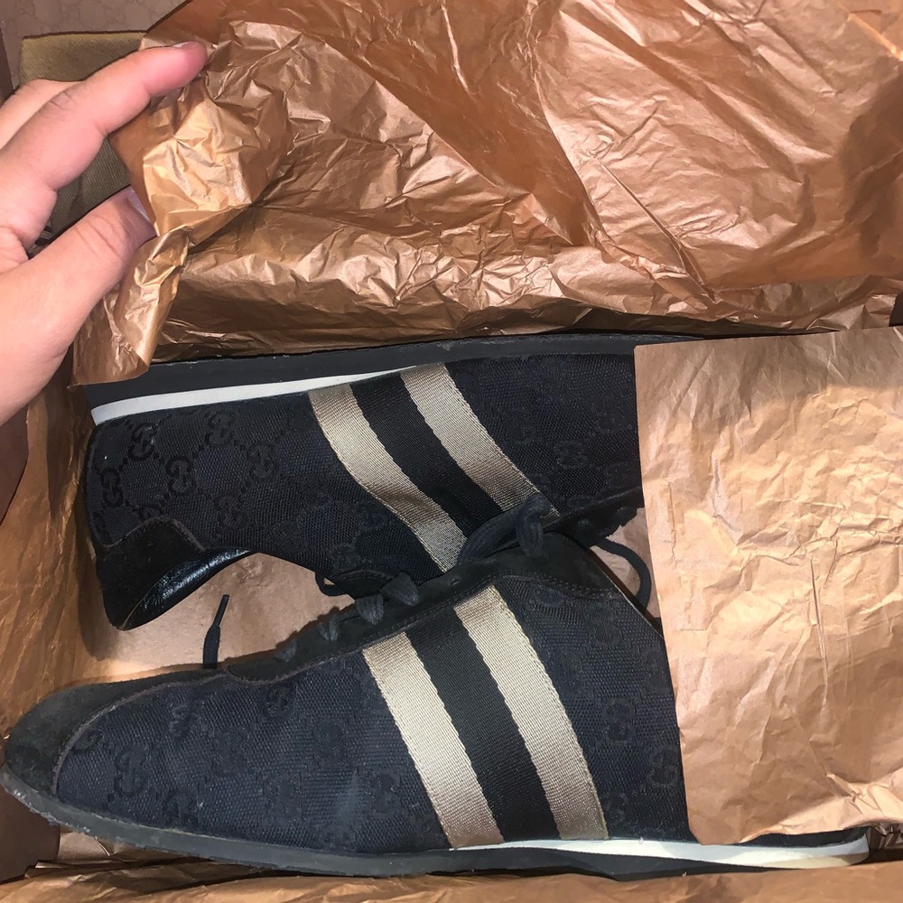 Gucci Black Sneakers with Gold Stripes